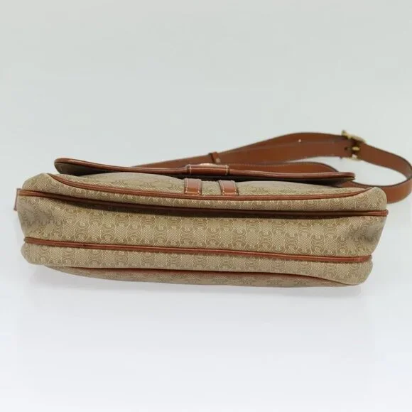 Authentic CELINE Macadam Canvas Shoulder Bag PVC Beige Gold